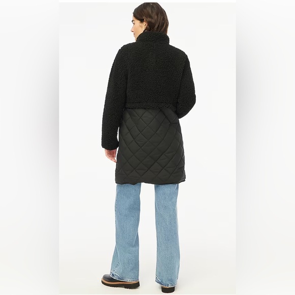 NWT J. Crew Mixed Media Sherpa Coat - Black - Picture 4 of 4